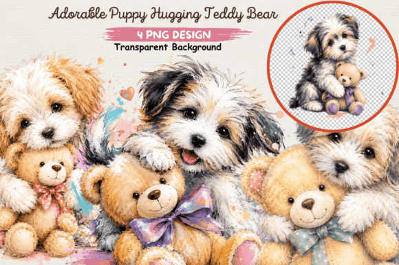 Download Adorable Puppy Hugging Teddy Bear PNG - Puppy Collection