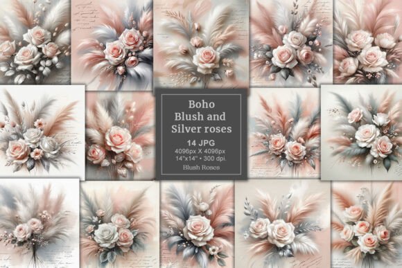 Download Boho Blush &amp; Silver Roses Digital Paper - Premium Resources