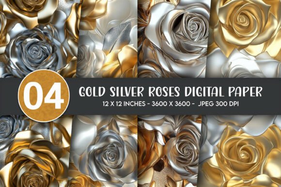 Download Gold Silver Roses Digital Paper - Premium Resources