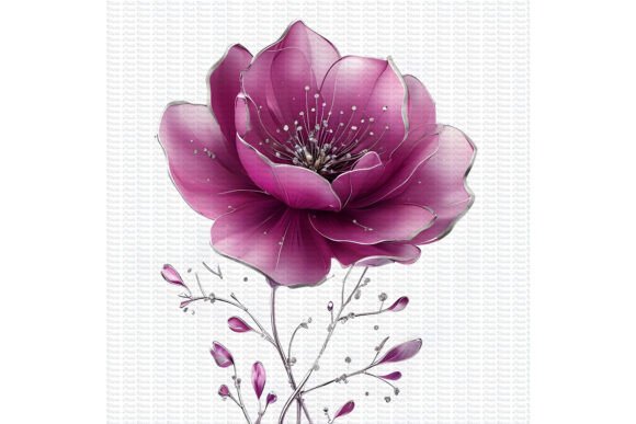 Download 3 Magenta Plum Silver Flowers Watercolor - Premium Resources