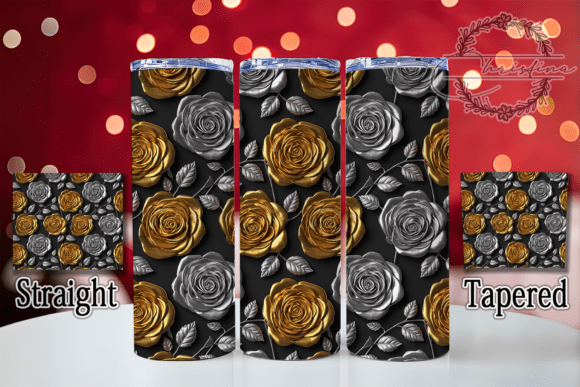 Download 3D Golden Silver Roses Tumbler - Silver roses Collection