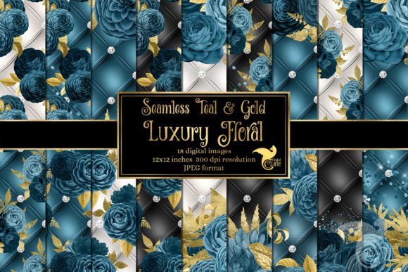 Download Teal and Gold Luxury Floral Backgrounds - Luxury floral Collection