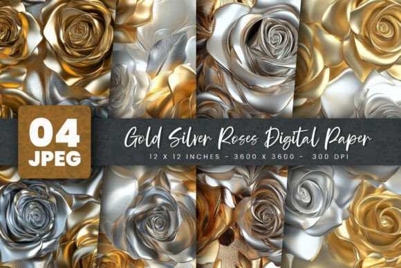Download Gold Silver Roses Digital Paper - Premium Resources