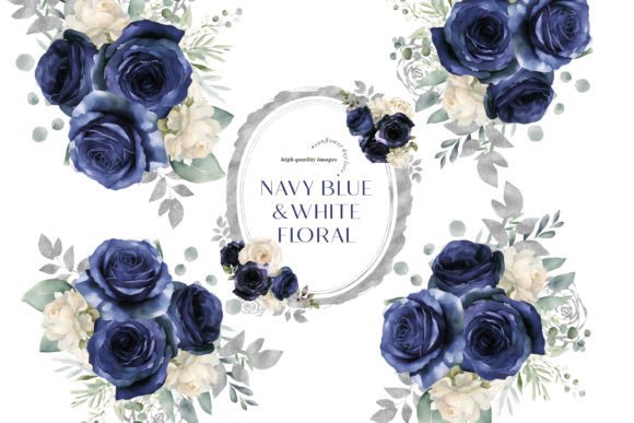 Download Royal Blue Silver Flowers Clipart - Premium Bundle