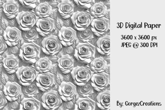 Download 3D Silver Roses Digital Paper - Silver roses Collection